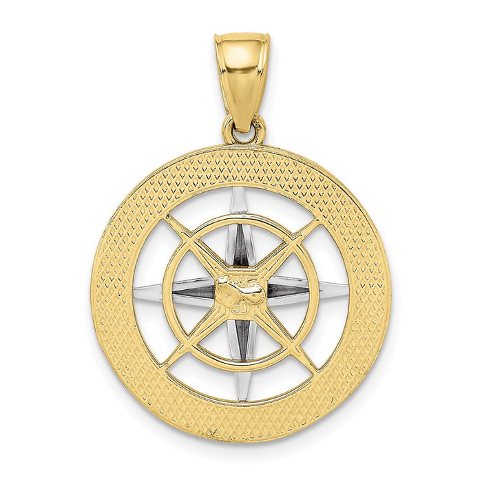 Million Charms 10K With Rhodium-Plated Nautical Compass White Needle Charm
