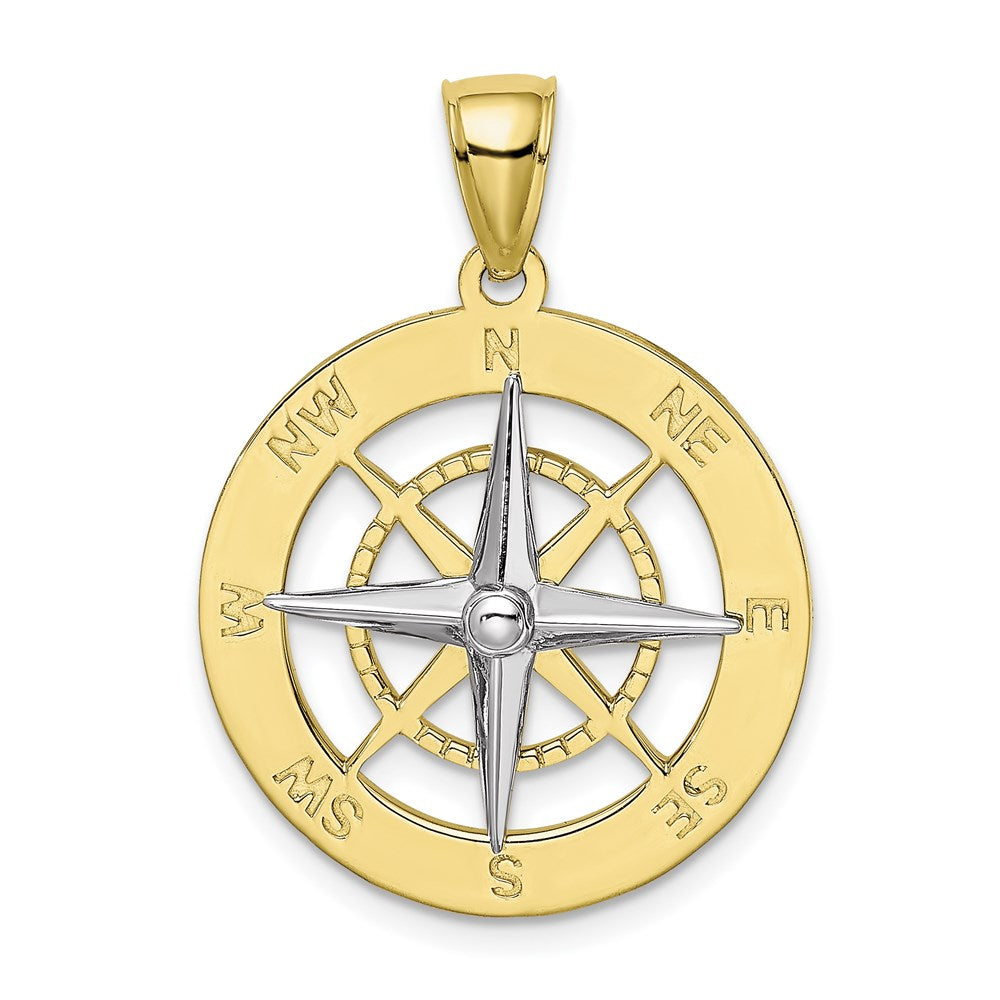 Million Charms 10K With Rhodium-Plated Nautical Compass White Needle Charm