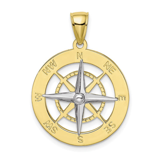 Million Charms 10K With Rhodium-Plated Nautical Compass White Needle Charm