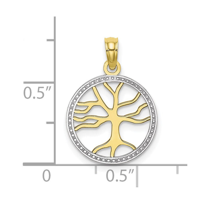 Million Charms 10K Yellow Gold Themed, Rhodium-plated 3-D Tree Of Life In Round Frame Charm