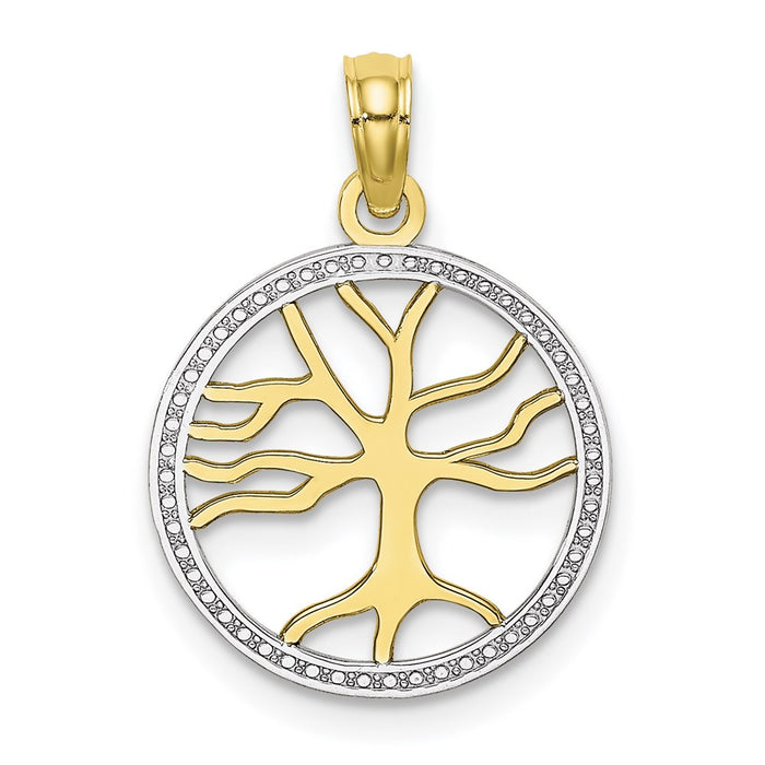 Million Charms 10K Yellow Gold Themed, Rhodium-plated 3-D Tree Of Life In Round Frame Charm