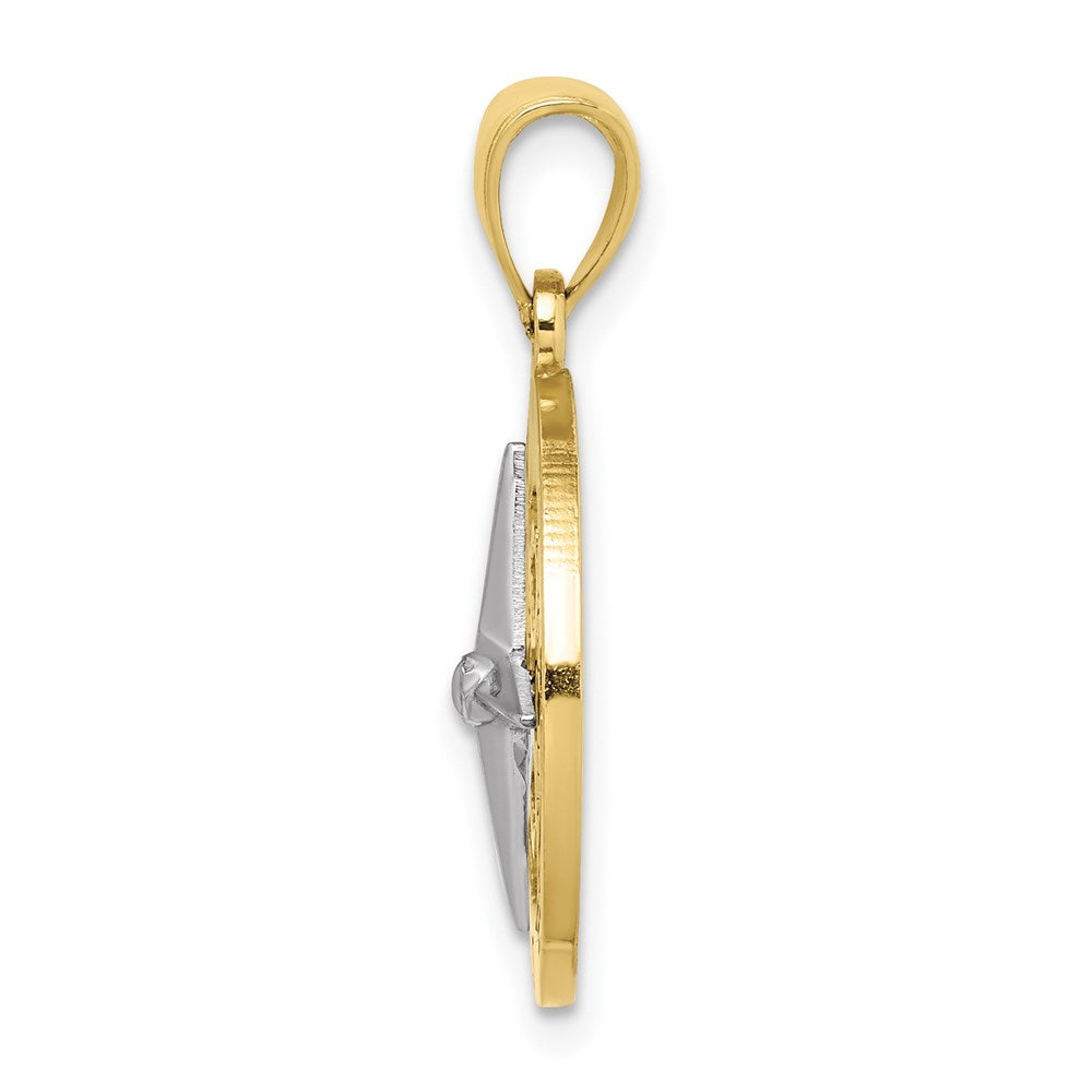 Million Charms 10K With Rhodium-Plated Nautical Compass White Needle Charm