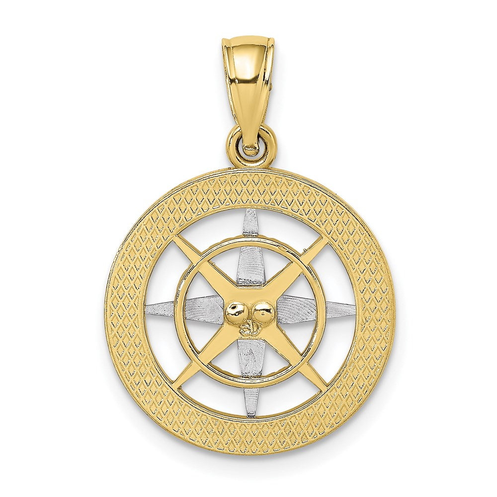 Million Charms 10K With Rhodium-Plated Nautical Compass White Needle Charm
