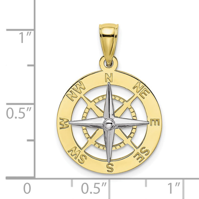 Million Charms 10K With Rhodium-Plated Nautical Compass White Needle Charm