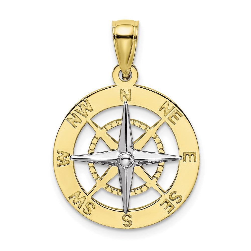 Million Charms 10K With Rhodium-Plated Nautical Compass White Needle Charm