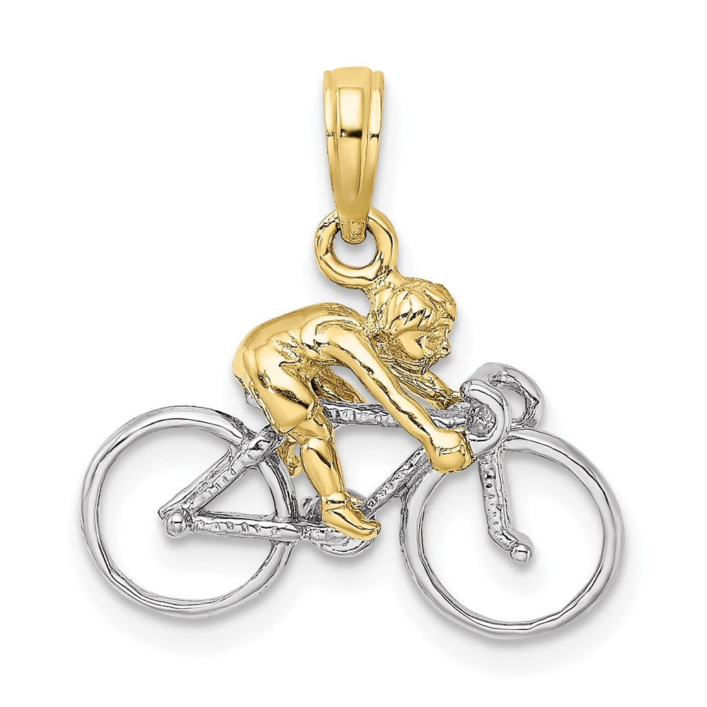 Million Charms 10K With Rhodium-plated 3-D Bicycle With Rider Charm