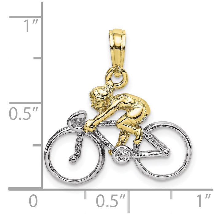 Million Charms 10K With Rhodium-plated 3-D Bicycle With Rider Charm