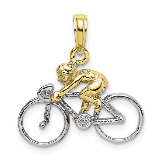 Million Charms 10K With Rhodium-plated 3-D Bicycle With Rider Charm