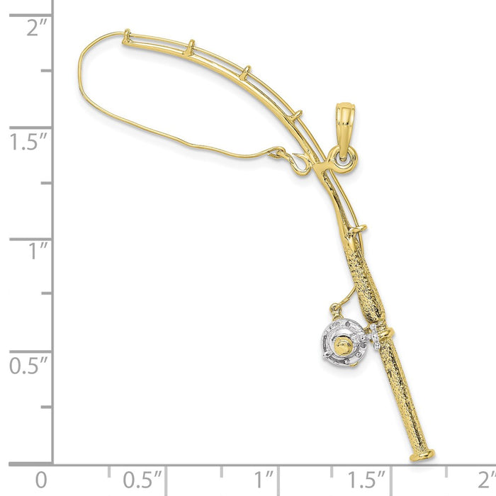 Million Charms 10K Yellow Gold Themed, Rhodium-plated 3-D Moveable Fishing Pole With Reel Pendant