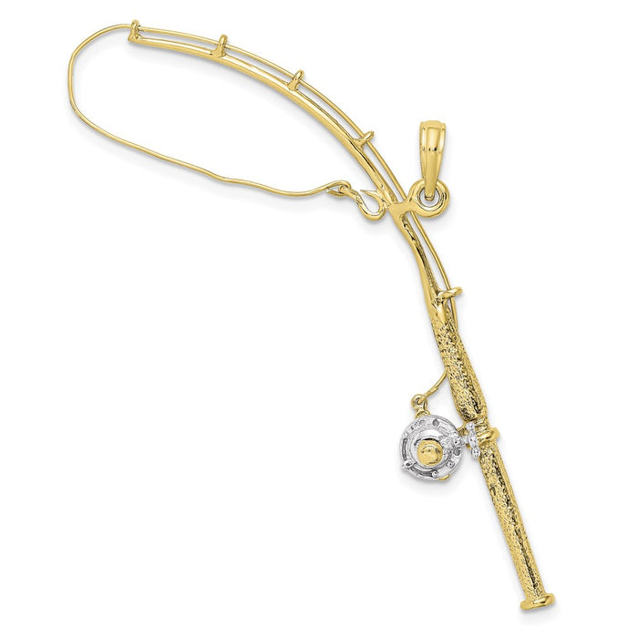 Million Charms 10K Yellow Gold Themed, Rhodium-plated 3-D Moveable Fishing Pole With Reel Pendant