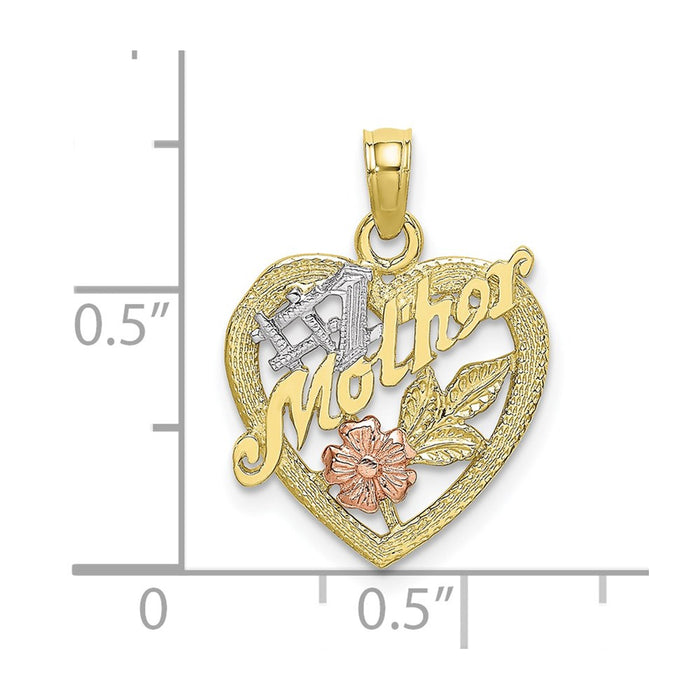 Million Charms 10K Yellow & Rose Gold Themed With Rhodium-Plated #1 Mother Heart & Flower Charm