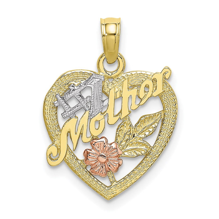 Million Charms 10K Yellow & Rose Gold Themed With Rhodium-Plated #1 Mother Heart & Flower Charm