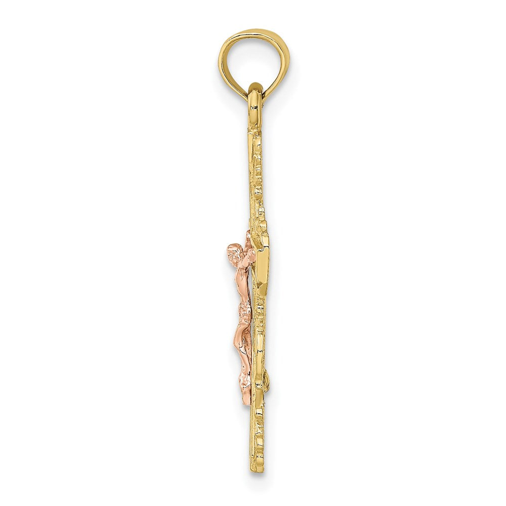 Million Charms 10K Two-Tone With Lace Trim Relgious Crucifix Charm