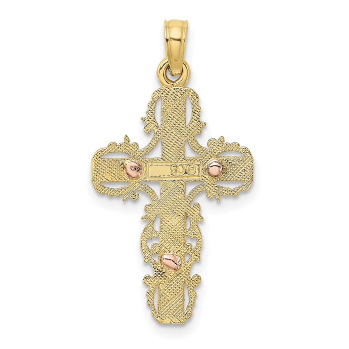 Million Charms 10K Two-Tone With Lace Trim Relgious Crucifix Charm