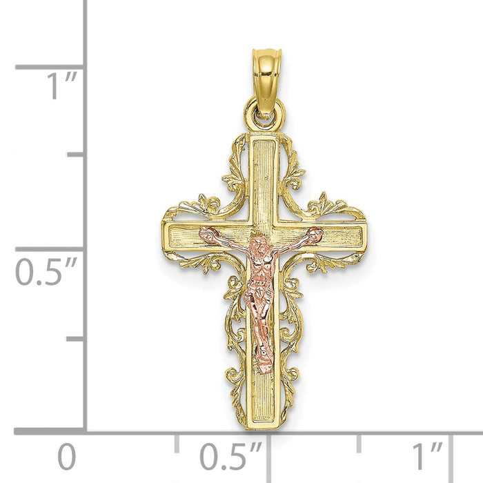 Million Charms 10K Two-Tone With Lace Trim Relgious Crucifix Charm