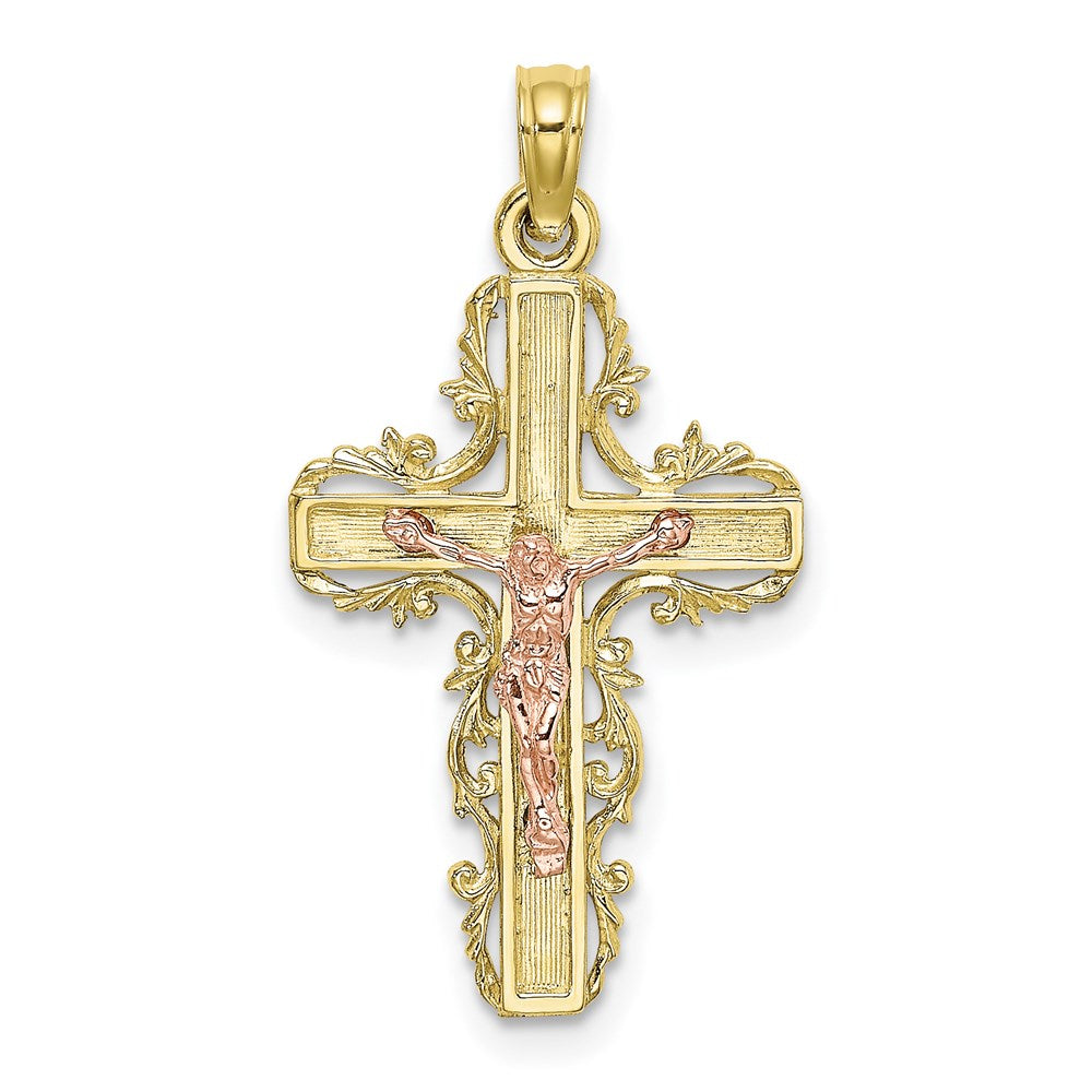 Million Charms 10K Two-Tone With Lace Trim Relgious Crucifix Charm