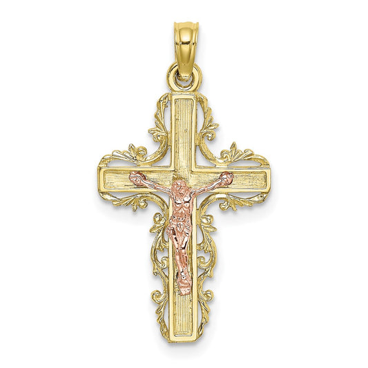 Million Charms 10K Two-Tone With Lace Trim Relgious Crucifix Charm