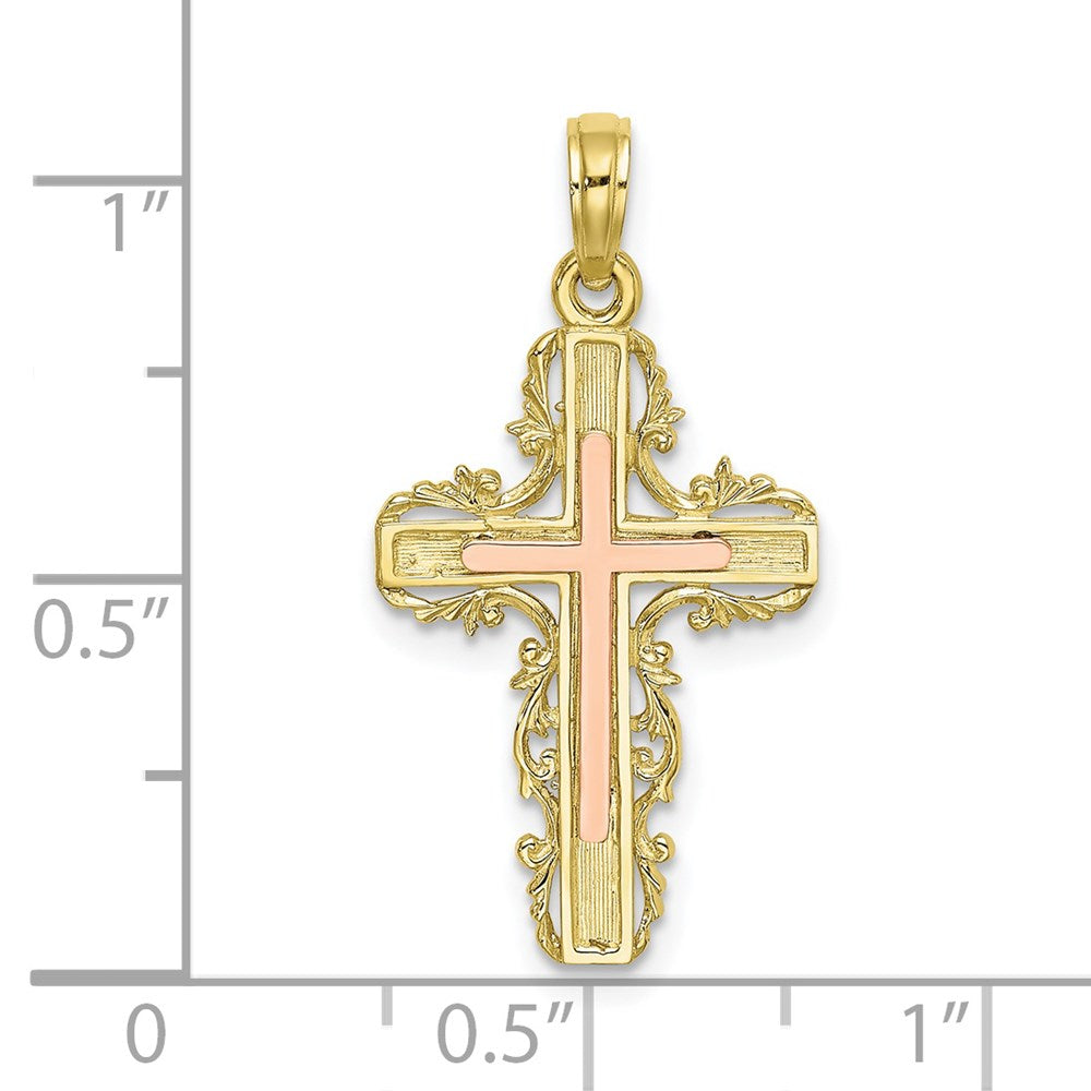 Million Charms 10K Two-Tone With Lace Trim Relgious Cross Charm