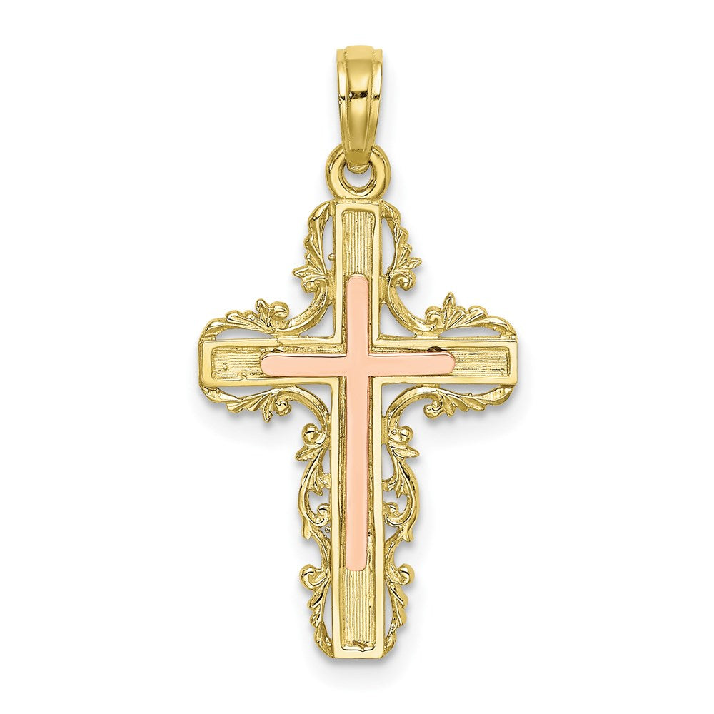 Million Charms 10K Two-Tone With Lace Trim Relgious Cross Charm