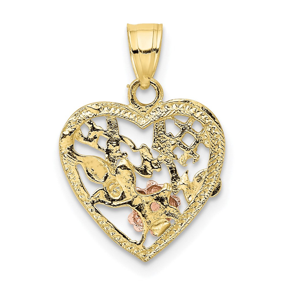 Million Charms 10K Two-Tone With Rhodium-Plated #1 Wife In Heart With Flower Charm