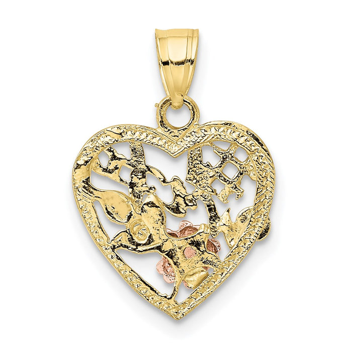 Million Charms 10K Two-Tone With Rhodium-Plated #1 Wife In Heart With Flower Charm