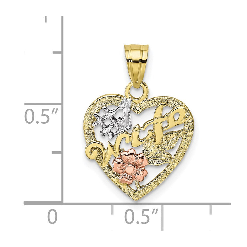 Million Charms 10K Two-Tone With Rhodium-Plated #1 Wife In Heart With Flower Charm