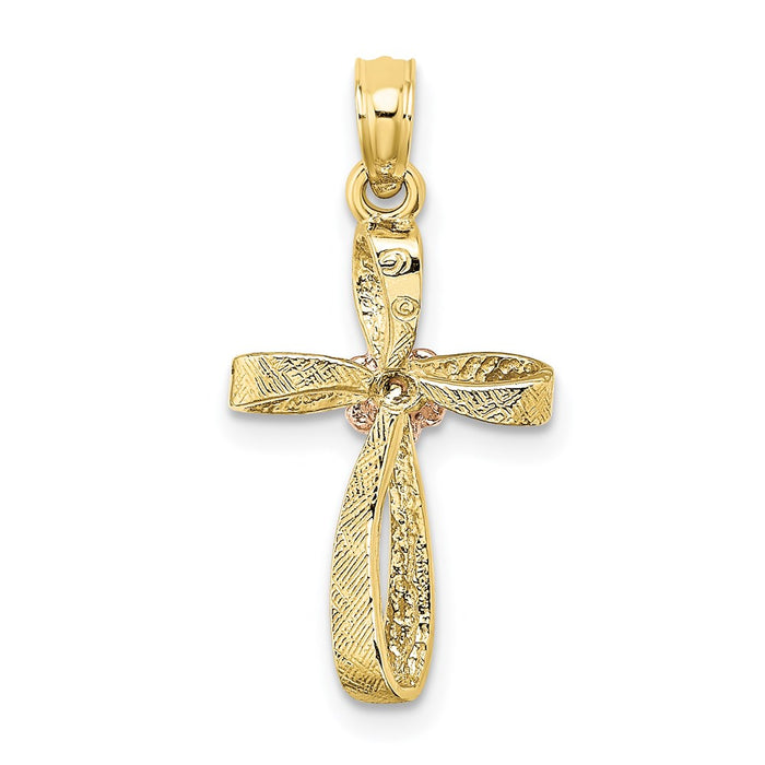 Million Charms 10K Two-Tone Twisted Relgious Cross With Heart Charm