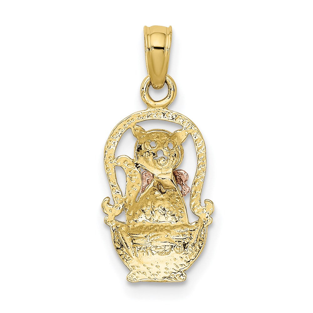 Million Charms 10K Two-Tone Cat With Bow In Basket Charm