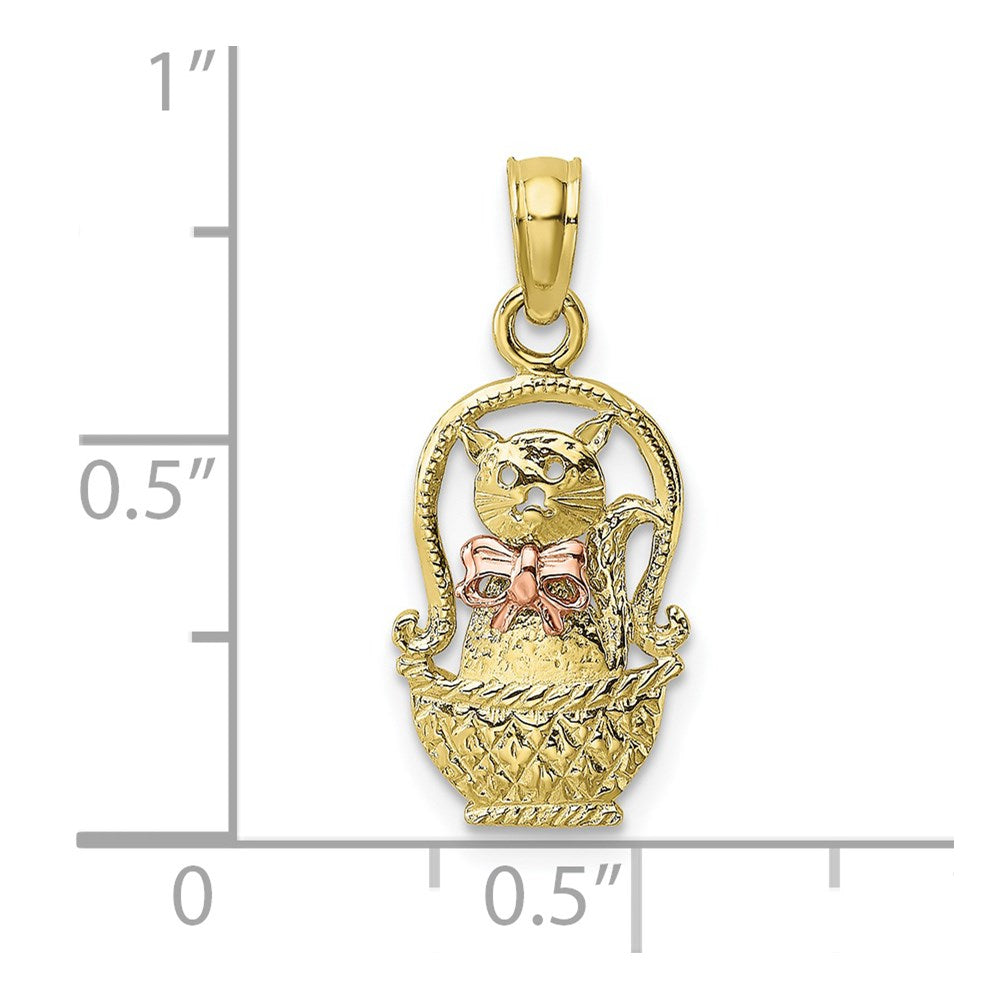 Million Charms 10K Two-Tone Cat With Bow In Basket Charm