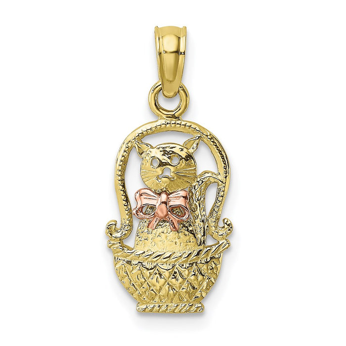 Million Charms 10K Two-Tone Cat With Bow In Basket Charm