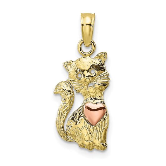 Million Charms 10K Two-Tone Cat With Heart Charm