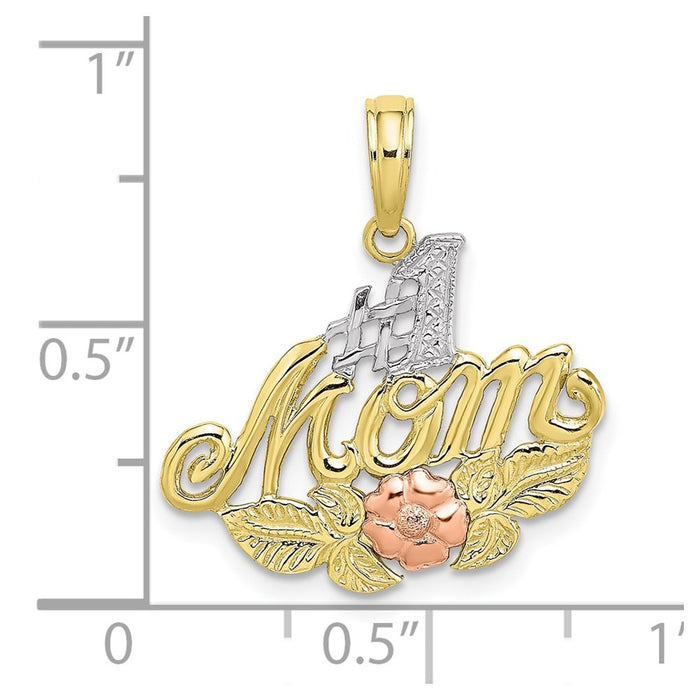 Million Charms 10K Yellow & Rose Gold Themed With Rhodium-Plated #1 Mom With Flower Charm