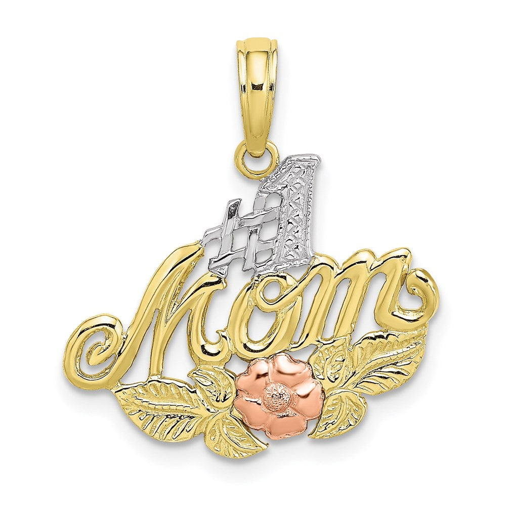 Million Charms 10K Yellow & Rose Gold Themed With Rhodium-Plated #1 Mom With Flower Charm