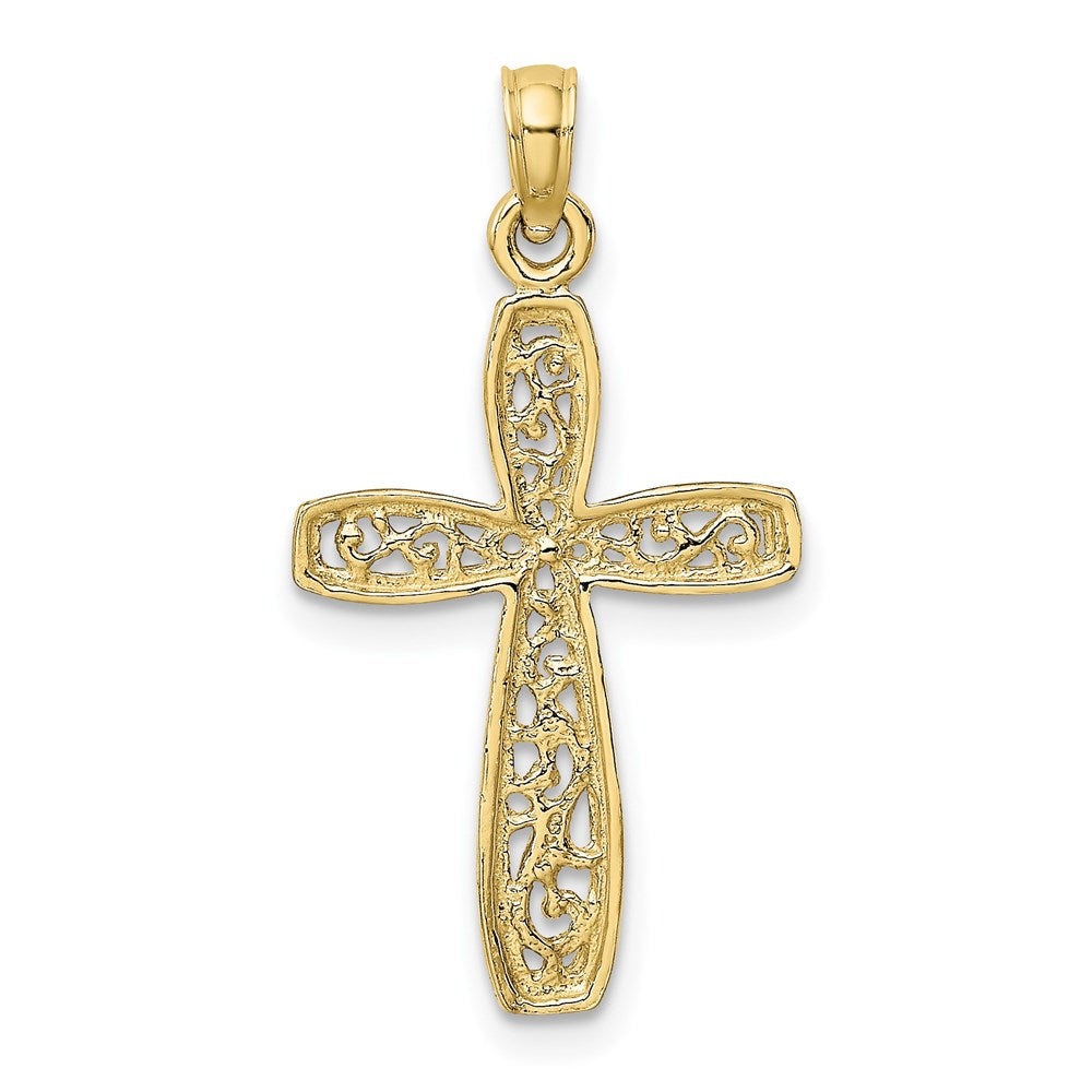 Million Charms 10K Yellow Gold Themed With Rhodium-Plated Filigree Relgious Cross Charm