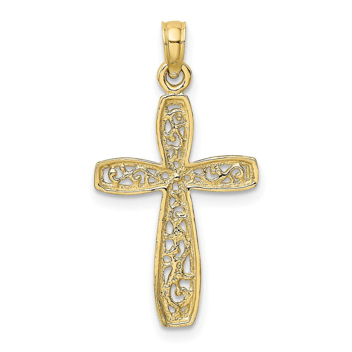 Million Charms 10K Yellow Gold Themed With Rhodium-Plated Filigree Relgious Cross Charm