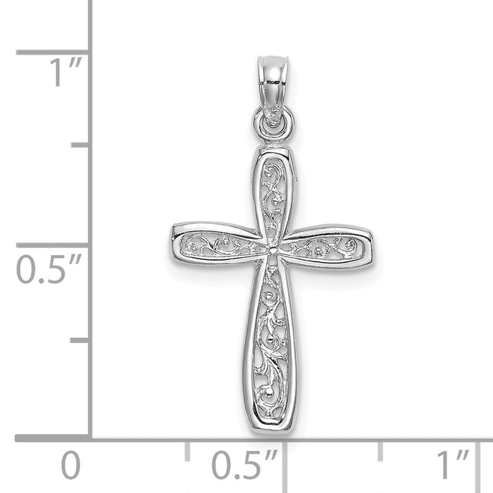 Million Charms 10K White Gold Themed Filigree Relgious Cross Charm