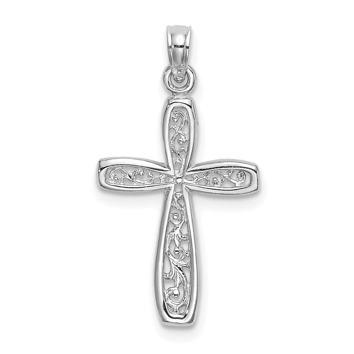 Million Charms 10K White Gold Themed Filigree Relgious Cross Charm