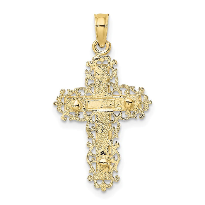 Million Charms 10K Textured With Lace Trim Relgious Crucifix Charm