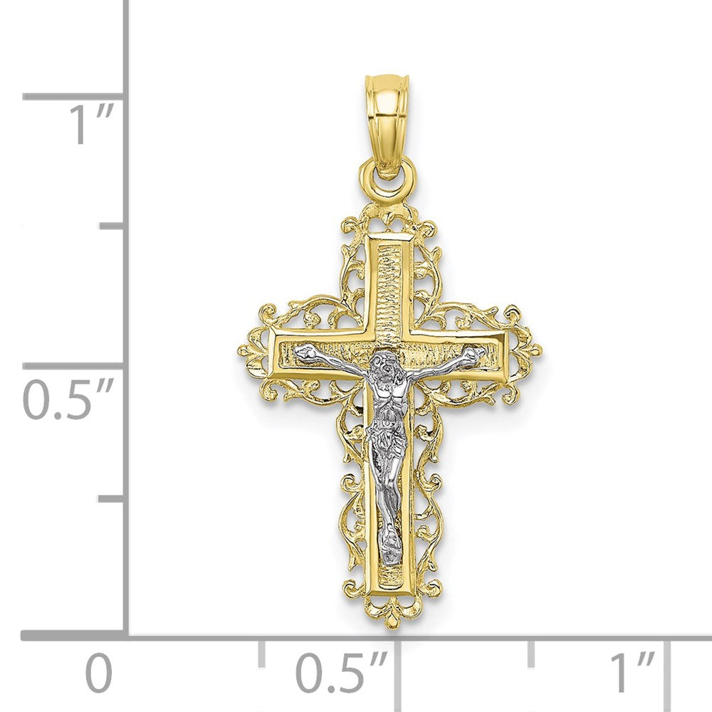 Million Charms 10K Textured With Lace Trim Relgious Crucifix Charm
