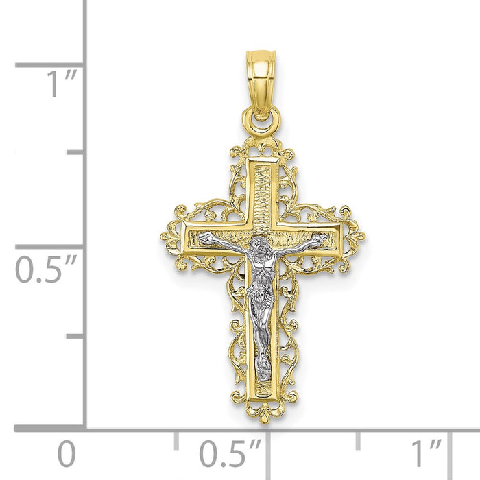 Million Charms 10K Textured With Lace Trim Relgious Crucifix Charm
