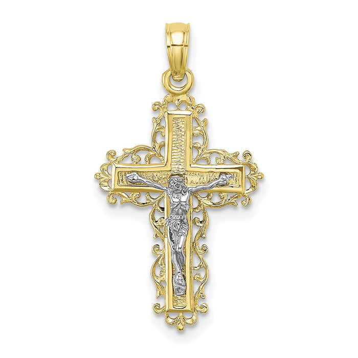 Million Charms 10K Textured With Lace Trim Relgious Crucifix Charm