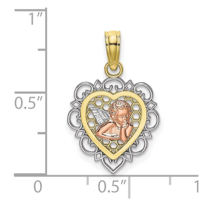 Million Charms 10K Tri-Color Small Angel In Heart Charm