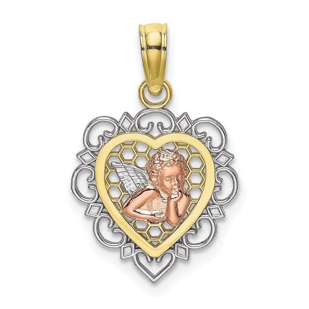 Million Charms 10K Tri-Color Small Angel In Heart Charm