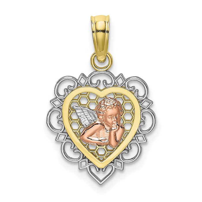 Million Charms 10K Tri-Color Small Angel In Heart Charm