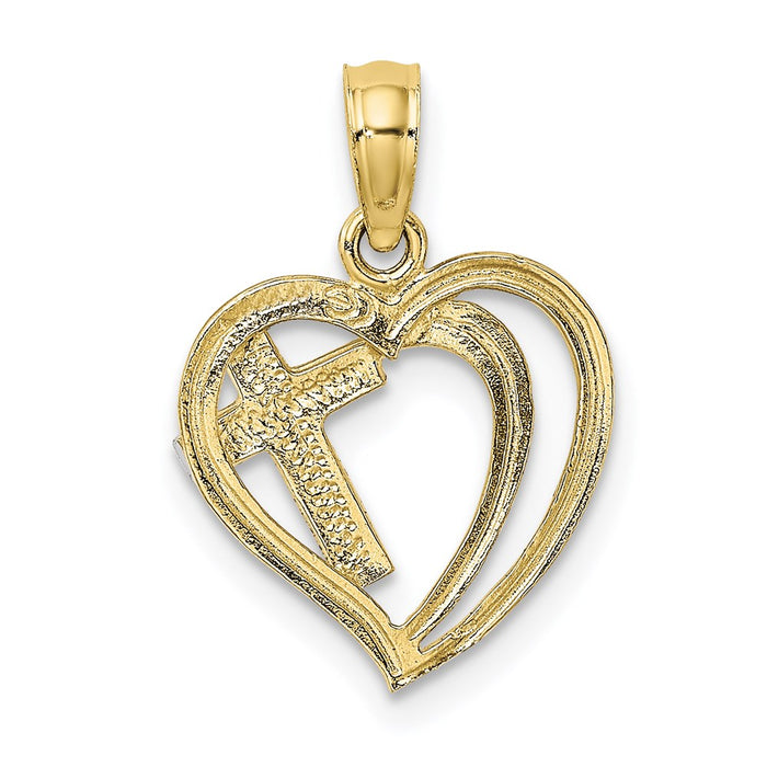 Million Charms 10K Yellow Gold Themed With Rhodium-Plated Relgious Cross In Heart Charm