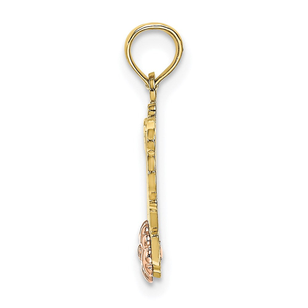 Million Charms 10K Two-Tone Mom Script With Flower Charm