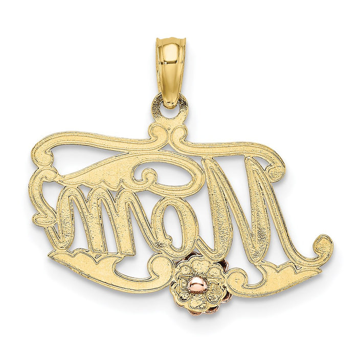 Million Charms 10K Two-Tone Mom Script With Flower Charm