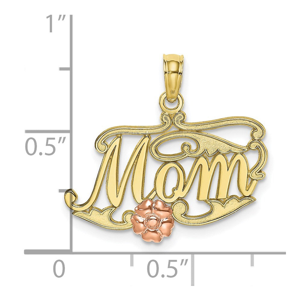 Million Charms 10K Two-Tone Mom Script With Flower Charm