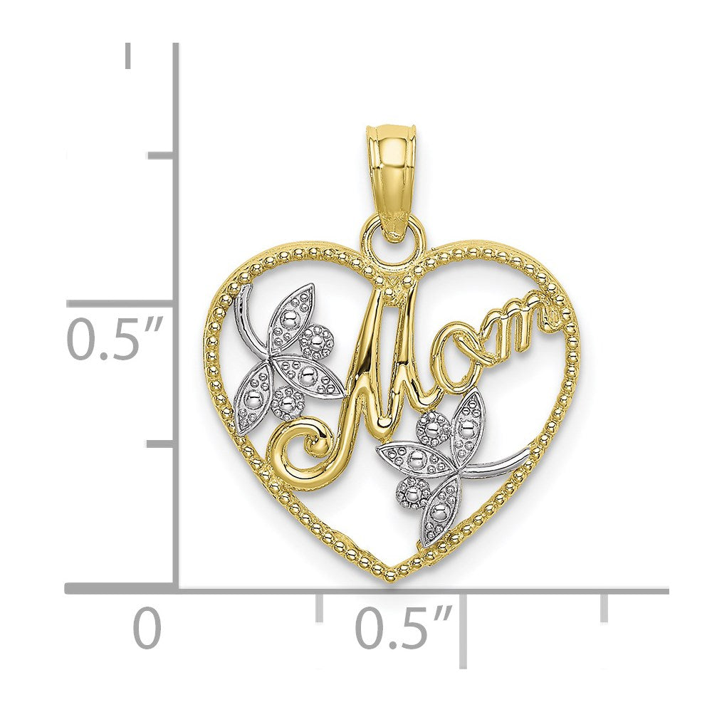 Million Charms 10K Yellow Gold Themed With Rhodium-Plated & Polished Beaded Heart With Mom Charm