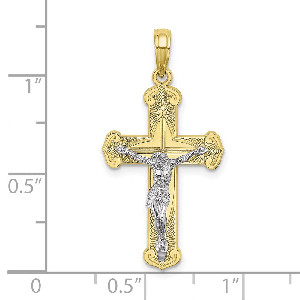Million Charms 10K With Rhodium-Plated Engraved Relgious Crucifix Charm
